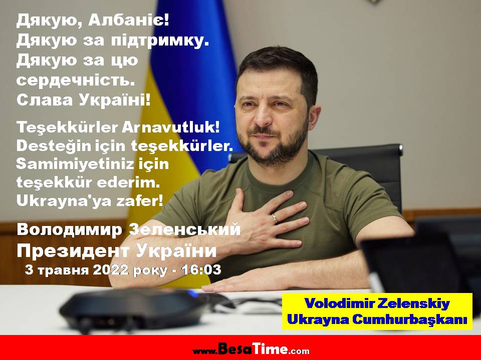 Народе Албанії, Ви однозначно стали на бік свободи та правди. Дякую вам за конкретні кроки для України. За те, що піклуєтеся про наших людей і приймаєте в себе наших дітей, зокрема в Дурресі.